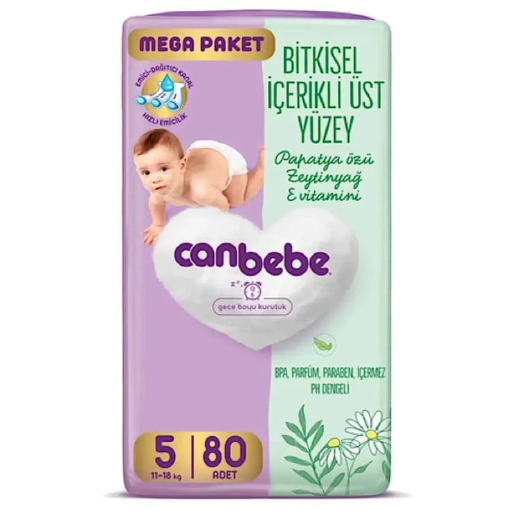 پوشک بچه گیاهی جان به به Canbebe Bebek سایز 5 بسته 80 عددی(اورجینال)