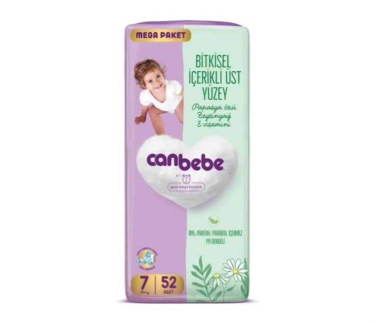 پوشک بچه گیاهی جان به به سایز 7 Canbebe Bebek بسته 52 عددی(واردات قانونی از منطقه آزاد ارس)