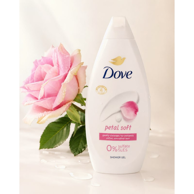 شامپو بدن داو بدون سولفات برای پوستهای حساس Dove Petal Soft با حجم 720 میلی(واردات قانونی از منطقه آزاد ارس)