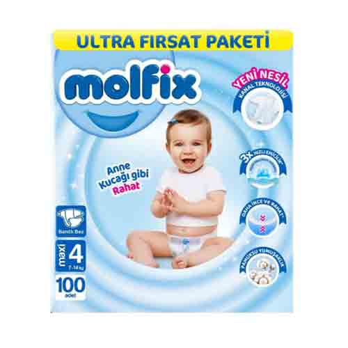 پوشک بچه مولفیکس چسبی آوانتاژ ترکیه سایز 4 تعداد 100 تایی-molfix(واردات قانونی از منطقه آزاد ارس)
