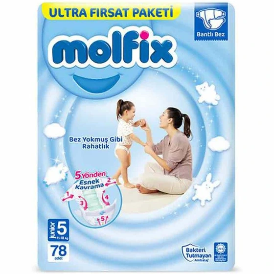 پوشک بچه مولفیکس چسبی آوانتاژ اصل ترکیه سایز 5 تعداد 78 تایی-molfix(واردات قانونی از منطقه آزاد ارس)