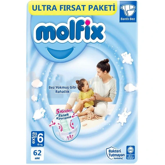 پوشک بچه مولفیکس چسبی آوانتاژ ترکیه سایز 6 تعداد 62 تایی-molfix(واردات قانونی از منطقه آزاد ارس)