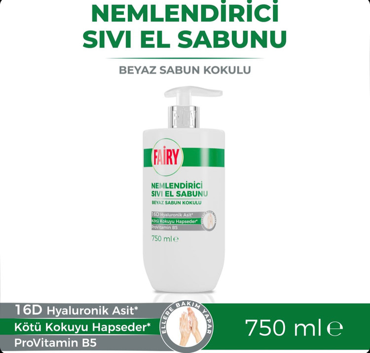 مایع دستشویی فیری ، مرطوب کننده ، با رایحه صابون سفید ، حاوی هیالورونیک اسید 16D و پروویتامین B5 ، با حجم 750 میلی(واردات قانونی از منطقه آزاد ارس)