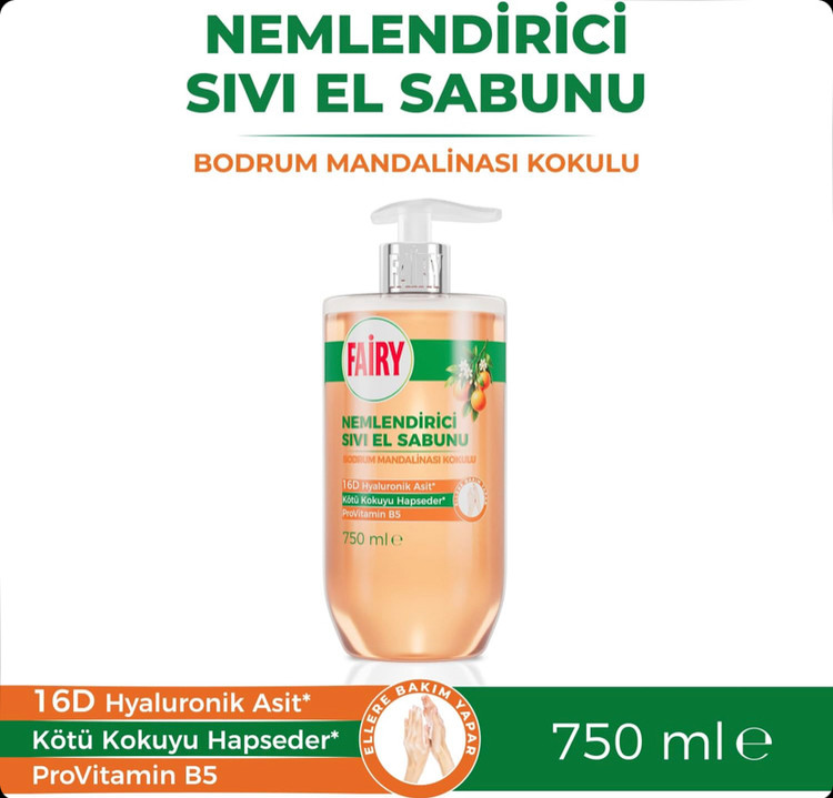 مایع دستشویی فیری ، مرطوب کننده، با رایحه نارنگی بدروم ، حاوی هیالورونیک اسید 16D و پروویتامین B5 ، با حجم 750 میلی(واردات قانونی از منطقه آزاد ارس)
